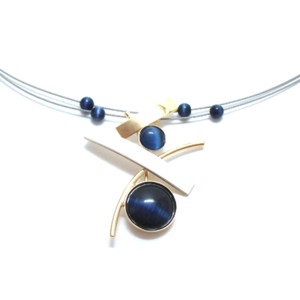 Navy Catsite Abstract Two-tone Pendant on Multi-wire